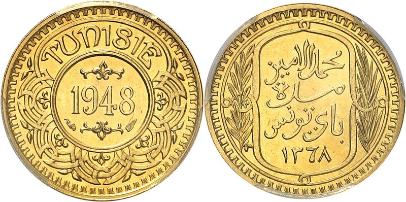 TUNISIE
Mohamed Lamine Bey (1362-1376 AH / 1943-1957). 100 francs 1368 AH (1948...