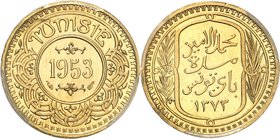 TUNISIE
Mohamed Lamine Bey (1362-1376 AH / 1943-1957). 100 francs 1373 AH (1953)
Av. Valeur et date dans un rond, Tunisie au dessus. Rv. Inscription...