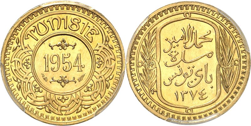 TUNISIE
Mohamed Lamine Bey (1362-1376 AH / 1943-1957). 100 francs 1374 AH (1954...