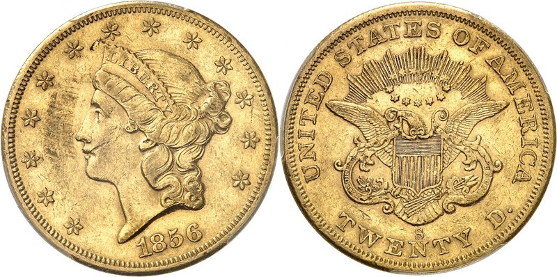 USA
20 dollars Liberty 1856 S, San Francisco
Av. Tête de Liberté à gauche. Rv....