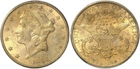 USA
20 dollars Liberty 1893 CC, Carson city.
Av. Tête de Liberté à gauche. Rv. Aigle aux ailes déployées.
Fr. 179.
PCGS MS 62+. 18.042 exemplaires...
