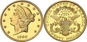 USA
20 dollars Liberty 1900, Philadelphie, frappe sur flan bruni
Av. Tête de Liberté à gauche. Rv. Aigle aux ailes déployées.
Fr. 177.
PCGS PR 63 ...