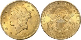 USA
20 dollars Liberty 1904, Philadelphie
Av. Tête de Liberté à gauche. Rv. Aigle aux ailes déployées.
Fr. 177.
PCGS MS 65. 