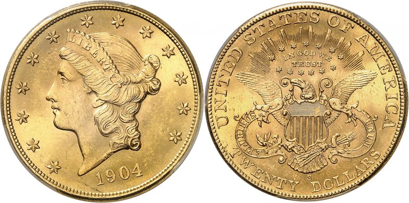 USA
20 dollars Liberty 1904 S, San Francisco
Av. Tête de Liberté à gauche. Rv....