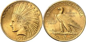 USA
10 dollars Indien 1916, San Francisco
Av. Tête d’indien à gauche. Rv. Aigle à gauche.
Fr. 167.
PCGS MS 62. Millésime peu commun