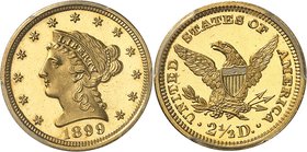 USA
2 1/2 dollar Liberty 1899, Philadelphie, frappe sur flan bruni
Av. Tête de Liberté à gauche. Rv. Aigle aux ailes déployées.
Fr. 114.
PCGS PR 6...