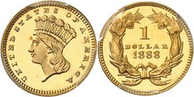 USA
Dollar Liberty 1888, Philadelphie, frappe de présentation sur flan bruni
Av. Tête à gauche. Rv. Valeur dans une couronne.
Fr. 94.
Top pop : Se...