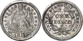 USA
Dime « Liberty Seated » 1851 O, Nouvelle Orléans
Av. La liberté assise à gauche. Rv. Valeur dans une couronne.
Km. 62.2.
PCGS AU 55. Rare, TTB...