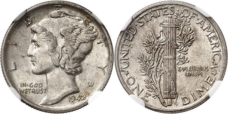 USA
Dime « Mercury » 1942 (2 sur 1), Philadelphie
Av. Tête ailée à gauche. Rv....