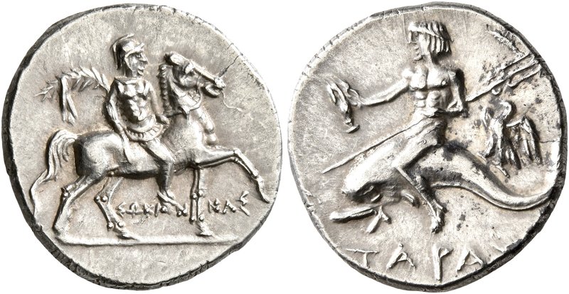 CALABRIA. Tarentum. Punic occupation, circa 212-209 BC. Half Shekel (Silver, 18 ...