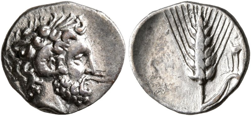 LUCANIA. Metapontion. Circa 325-275 BC. Diobol (Silver, 12 mm, 0.87 g, 1 h). Lau...
