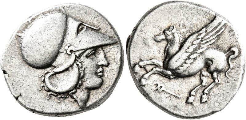 BRUTTIUM. Hipponion. Circa 350-300 BC. Stater (Silver, 22 mm, 8.46 g, 7 h). Head...