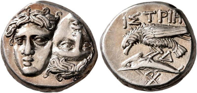 MOESIA. Istros. Circa 256/5-240 BC. Drachm (Silver, 17 mm, 5.97 g, 11 h). Two fa...