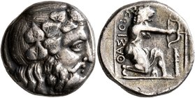 ISLANDS OFF THRACE, Thasos. Circa 411-340 BC. Didrachm (Silver, 17 mm, 6.92 g, 7 h). Bearded head of Dionysos to right, wearing wreath of ivy and frui...