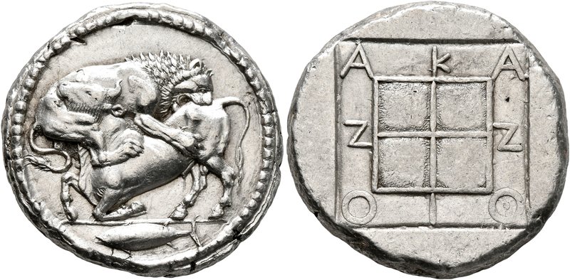 MACEDON. Akanthos. Circa 470-430 BC. Tetradrachm (Silver, 27 mm, 17.23 g, 11 h)....