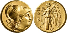 KINGS OF MACEDON. Alexander III ‘the Great’, 336-323 BC. Stater (Gold, 17 mm, 8.47 g, 1 h), Kallatis, circa 250-225. Head of Athena to right, wearing ...