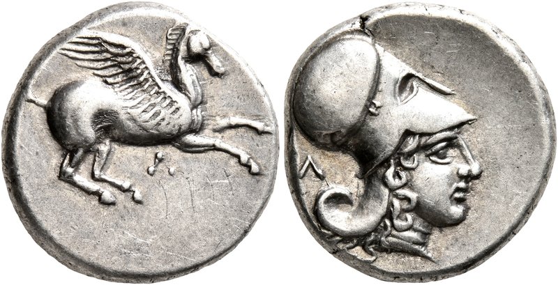 AKARNANIA. Leukas. Circa 350-320 BC. Stater (Silver, 20 mm, 8.57 g, 2 h). Λ Pega...