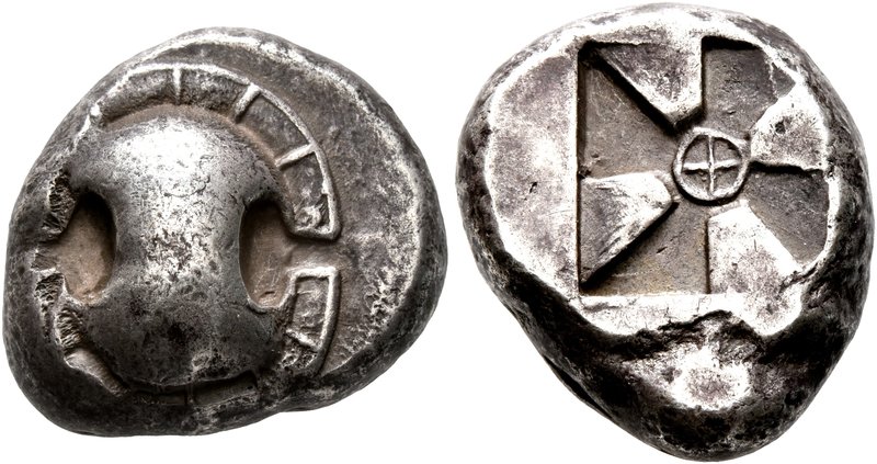 BOEOTIA. Thebes. Circa 480-460 BC. Stater (Silver, 19 mm, 12.34 g). Boiotian shi...
