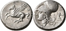 CORINTHIA. Corinth. Circa 375-300 BC. Stater (Silver, 20 mm, 8.61 g, 7 h). Ϙ Pegasus flying left. Rev. Head of Athena to left, wearing Corinthian helm...