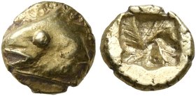 MYSIA. Kyzikos. Circa 600-550 BC. 1/24 Stater (Electrum, 6 mm, 0.64 g). Head of a tunny to left. Rev. Rough incuse square. Hurter & Liewald III, 3.2. ...