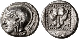 LESBOS. Methymna. Circa 450/40-406/379 BC. Triobol (Silver, 11 mm, 1.54 g, 10 h). Head of Athena to left, wearing crested Attic helmet. Rev. M-A Facin...