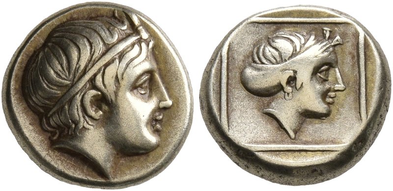 LESBOS. Mytilene. Circa 377-326 BC. Hekte (Electrum, 10 mm, 2.54 g, 7 h). Young ...