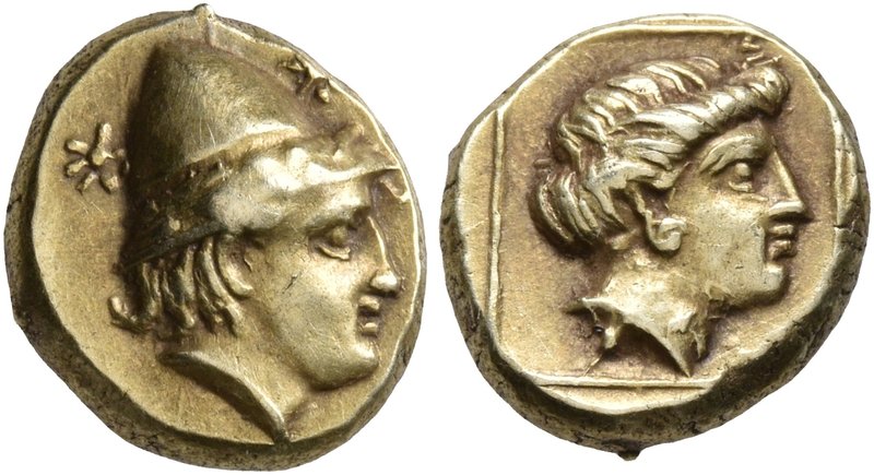 LESBOS. Mytilene. Circa 377-326 BC. Hekte (Electrum, 11 mm, 2.58 g, 7 h). Head o...