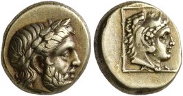 LESBOS. Mytilene. Circa 377-326 BC. Hekte (Electrum, 11 mm, 2.53 g, 12 h), circa 333-326. Laureate head of Zeus to right. Rev. Head of Herakles to rig...