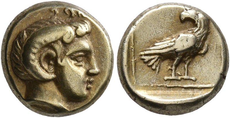 LESBOS. Mytilene. Circa 377-326 BC. Hekte (Electrum, 11 mm, 2.54 g, 6 h). Head o...