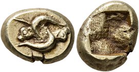 IONIA. Phokaia. Circa 521-478 BC. Hekte (Electrum, 11 mm, 2.61 g). Two seals, belly-to-belly, swimming in opposite directions. Rev. Quadripartite incu...