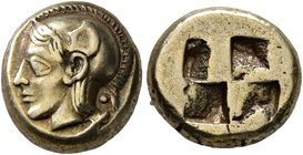 IONIA. Phokaia. Circa 478-387 BC. Hekte (Electrum, 10 mm, 2.52 g). Head of Athena to left; below, small seal to right. Rev. Quadripartite incuse squar...
