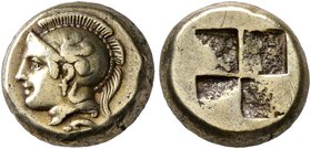 IONIA. Phokaia. Circa 478-387 BC. Hekte (Electrum, 9 mm, 2.53 g). Head of Athena to left, wearing crested Attic helmet decorated with a griffin on the...