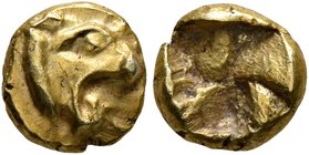 IONIA. Uncertain. Circa 600-550 BC. Myshemihekte – 1/24 Stater (Electrum, 7 mm, 0.73 g), Phokaic standard. Head of a roaring lion to right. Rev. Rough...