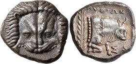 ISLANDS OFF IONIA, Samos. Circa 408/4-380/66 BC. Tetradrachm (Silver, 25 mm, 15.10 g, 6 h), Pythion, magistrate. Facing lion's scalp. Rev. ΠYΘΙΩN - ΣA...