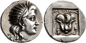 ISLANDS OFF CARIA, Rhodos. Rhodes. Circa 188-170 BC. Drachm (Silver, 15 mm, 2.98 g, 12 h), Aristoboulos, magistrate. Radiate head of Helios to right. ...