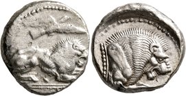 CYPRUS. Amathos. Uncertain king (Mo-), circa 450-30 BC. Stater (Silver, 22 mm, 11.30 g, 3 h). Lion recumbent to right; above, eagle flying right, in e...