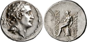 SELEUKID KINGS OF SYRIA. Seleukos IV Philopator, 187-175 BC. Tetradrachm (Silver, 29 mm, 17.28 g, 12 h), Antiochia on the Orontes. Diademed head of Se...