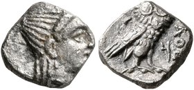 SAMARIA. 'Middle Levantine' Series. Circa 375-333 BC. Obol (Silver, 9 mm, 0.57 g, 7 h), 'dy' or 'ry'. Female head to right, her hair bound to a top kn...
