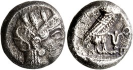 JUDAEA, Achaemenid Province (Yehud) (?). Circa 375-332 BCE. Drachm (Silver, 13 mm, 3.64 g, 11 h). Head of Athena to right, wearing crested Attic helme...