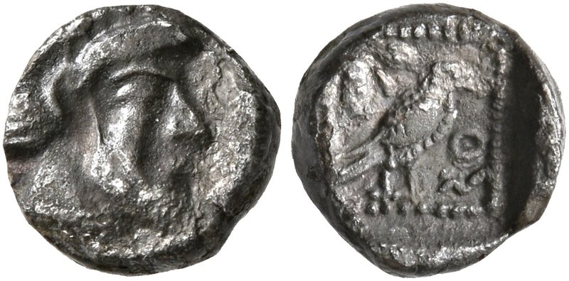 PHILISTIA (PALESTINE). Gaza. Mid 5th century-333 BC. Obol (Silver, 8 mm, 0.65 g,...