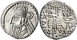 KINGS OF PARTHIA. Vologases IV, circa 147-191. Drachm (Silver, 19 mm, 3.84 g, 12 h), Ekbatana. Diademed and draped bust of Vologases IV to left, weari...