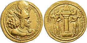 SASANIAN KINGS. Shahpur I, 240-272. Dinar (Gold, 22 mm, 7.18 g, 4 h), mint I ('Ktesiphon'), circa 244-252/3. Draped bust of Shahpur I to right, bearde...