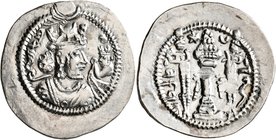 SASANIAN KINGS. Jamasp, 497-499. Drachm (Silver, 28 mm, 4.14 g, 3 h), WH mint (Veh-Andiyōk-Šābuhr) , RY 2 = 497/8. Draped bust of Jamasp to right, wea...