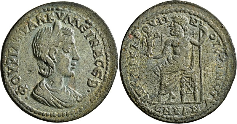 IONIA. Smyrna. Tranquillina, Augusta, 241-244. Tetrassarion (Bronze, 32 mm, 15.3...
