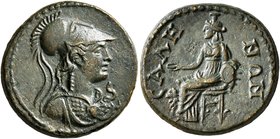 LYDIA. Sala. Pseudo-autonomous issue. Assarion (Orichalcum, 19 mm, 4.89 g, 2 h), time of Trajan, 98-117. Bust of Athena to right, wearing crested Cori...