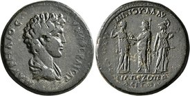 CARIA. Trapezopolis. Commodus, as Caesar, 166-177. Tetrassarion (Bronze, 30 mm, 15.87 g, 1 h), M. Oul. Karminios Klaudianos, asiarch, circa 166-169. M...