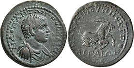 CILICIA. Aegeae. Diadumenian, as Caesar, 217-218. Tetrassarion (Orichalcum, 28 mm, 16.29 g, 1 h), CY 264 = 217/8. MA OΠ ANTΩNINOC KAICAP Bare-headed, ...