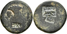 JUDAEA. Legio X Fretensis. Sebaste or Aelia Capitolina, circa 81/2-132/5. AE (Bronze, 23 mm, 11.17 g). Laureate head of Doros (?) to right; two counte...