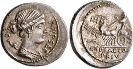 P. Plautius Hypsaeus, 60 BC. Denarius (Silver, 19 mm, 3.97 g, 3 h), Rome. P•VPSAE / S•C Draped bust of Leuconoë to right; behind, small dolphin swimmi...