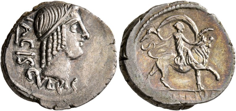 L. Valerius Acisculus, 45 BC. Denarius (Silver, 17 mm, 4.00 g, 12 h), Rome. ACIS...